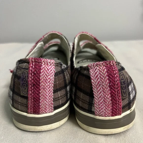 🌲 KEEN Coronado II Mary Jane Plaid Sneakers Pink Brown Canvas Size 10 Comfort - Picture 2 of 11